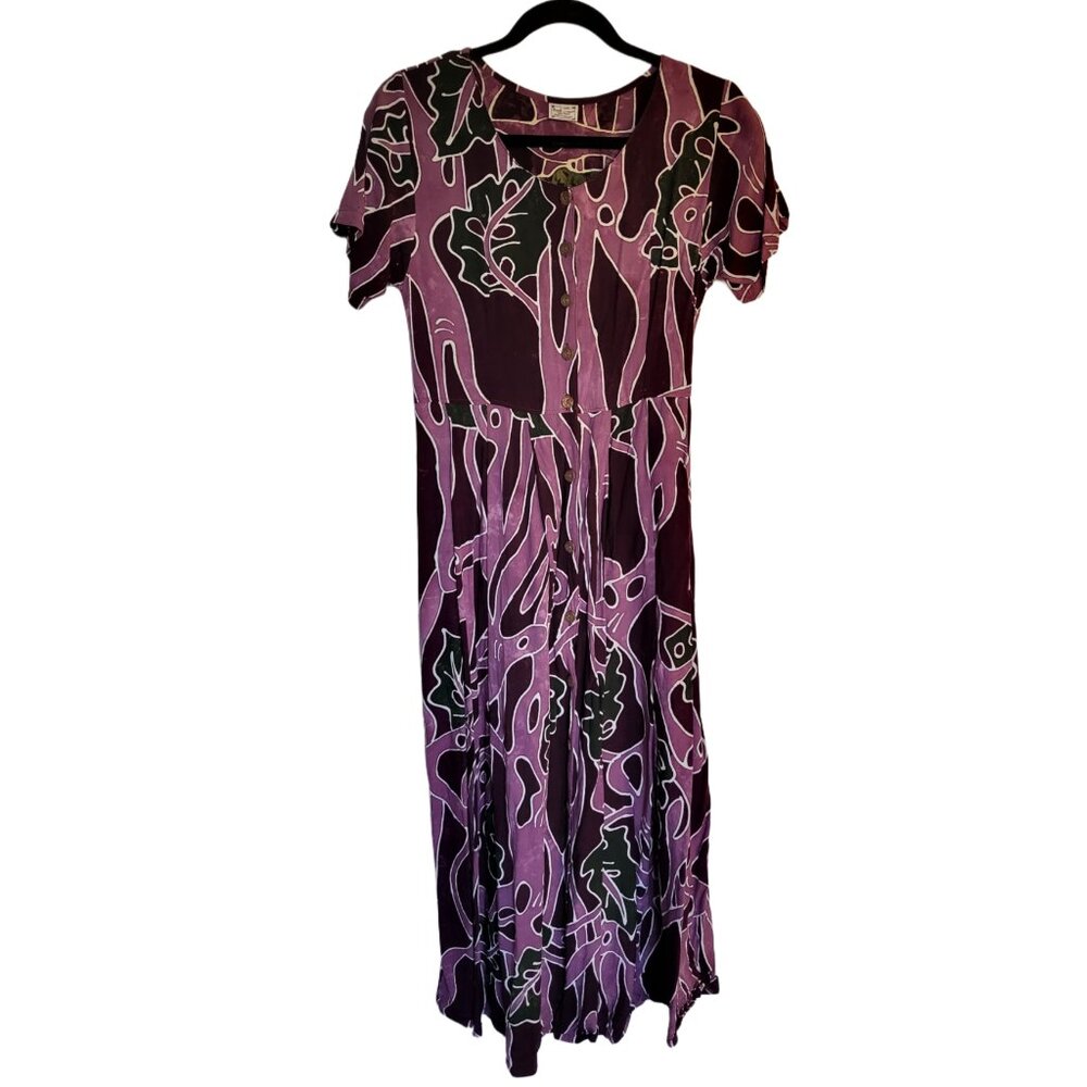 Magic Forest Purple Button Up Dress with Tie Back